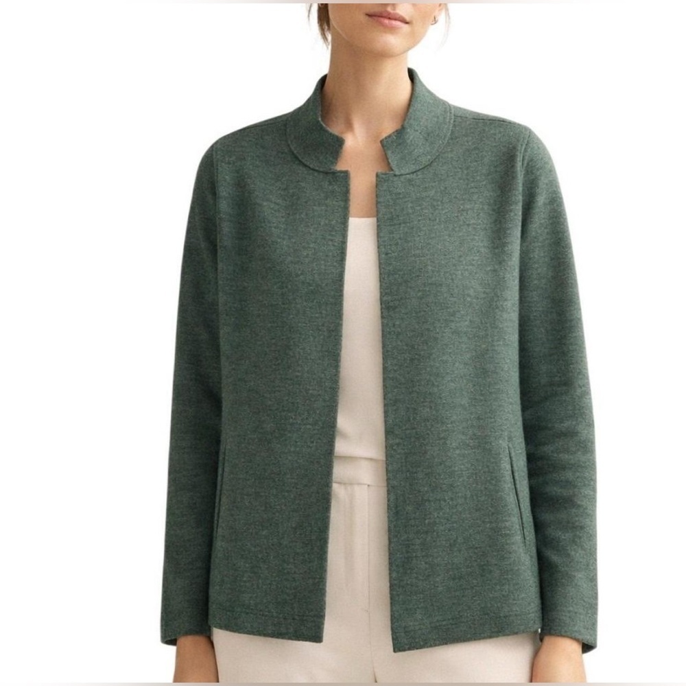 Eileen Fisher Green Gray Wool Blend Open Cardigan Jacket Size Small